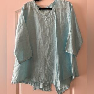 Linen Light Blue Women's Top Layered Blouse Shirt may fit Sz XL.No label